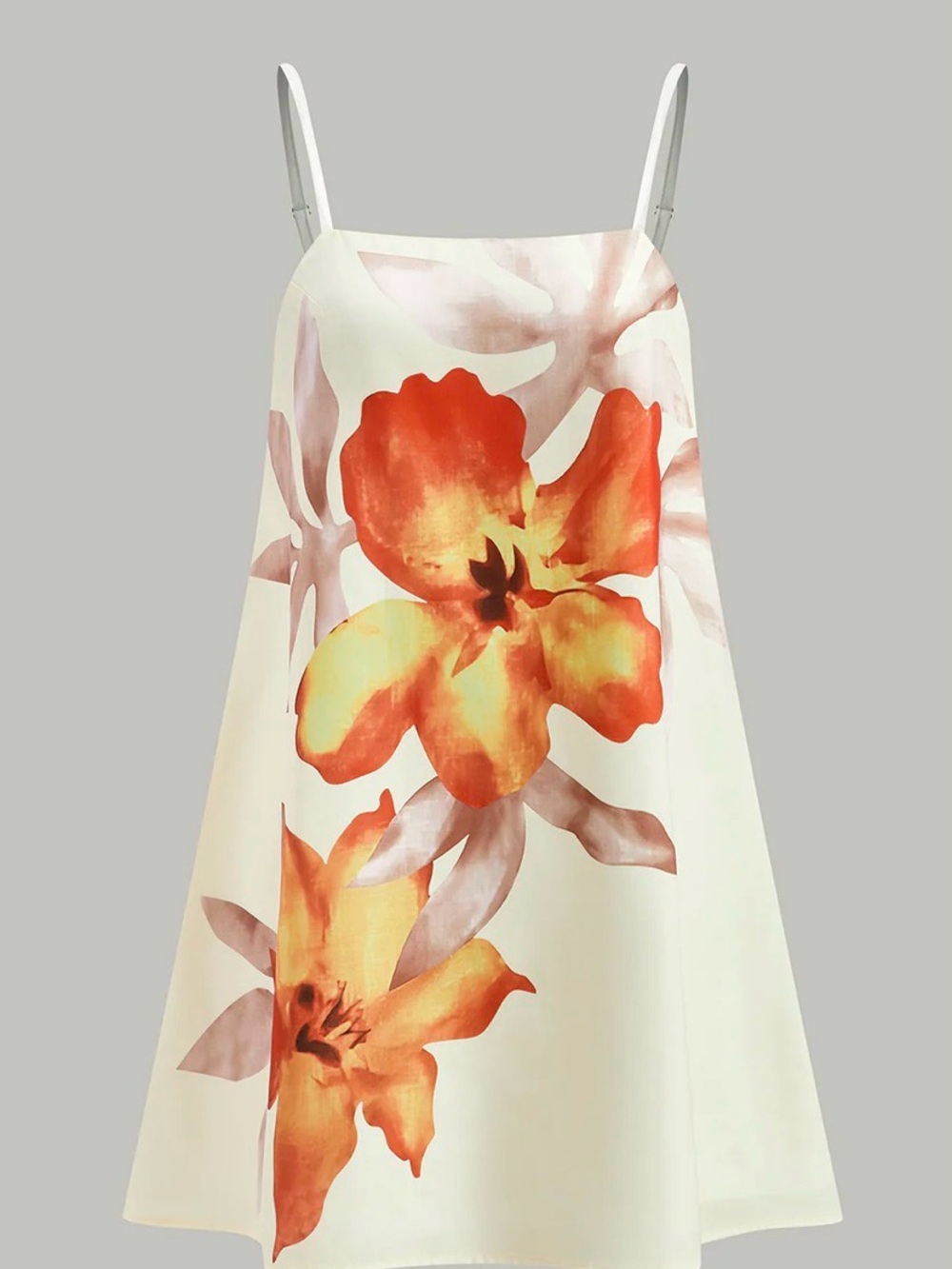 Commense Cream Floral Slip Dress with Orange Print